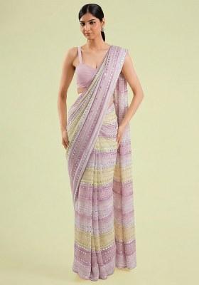 Blush Pink Embellished Georgette&nbsp; Pre Draped Saree Set