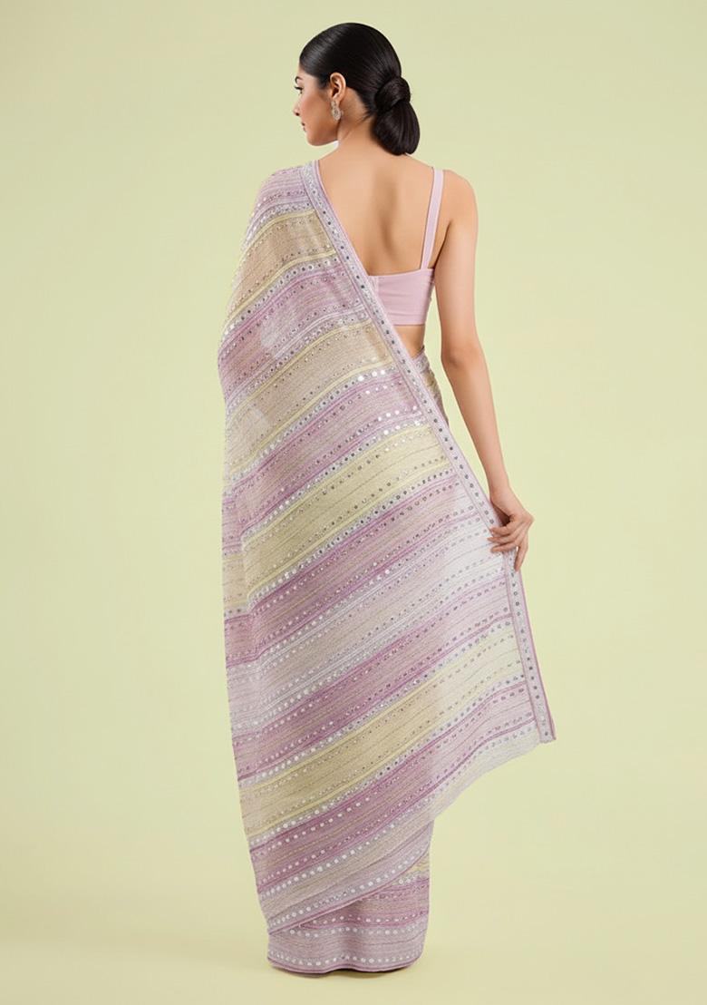 Blush Pink Embellished Georgette&nbsp; Pre Draped Saree Set - Indya