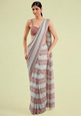 Dusty Pink Embellished Georgette&nbsp; Pre Draped Saree Set