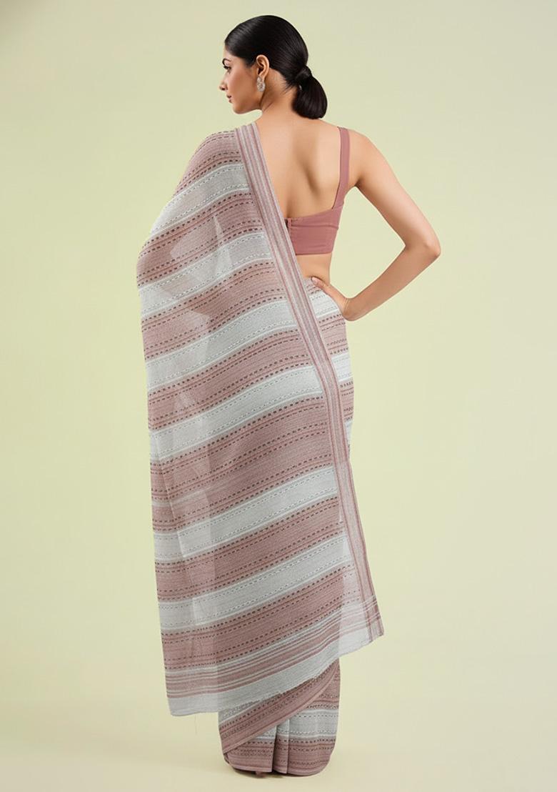 Dusty Pink Embellished Georgette&nbsp; Pre Draped Saree Set - Indya