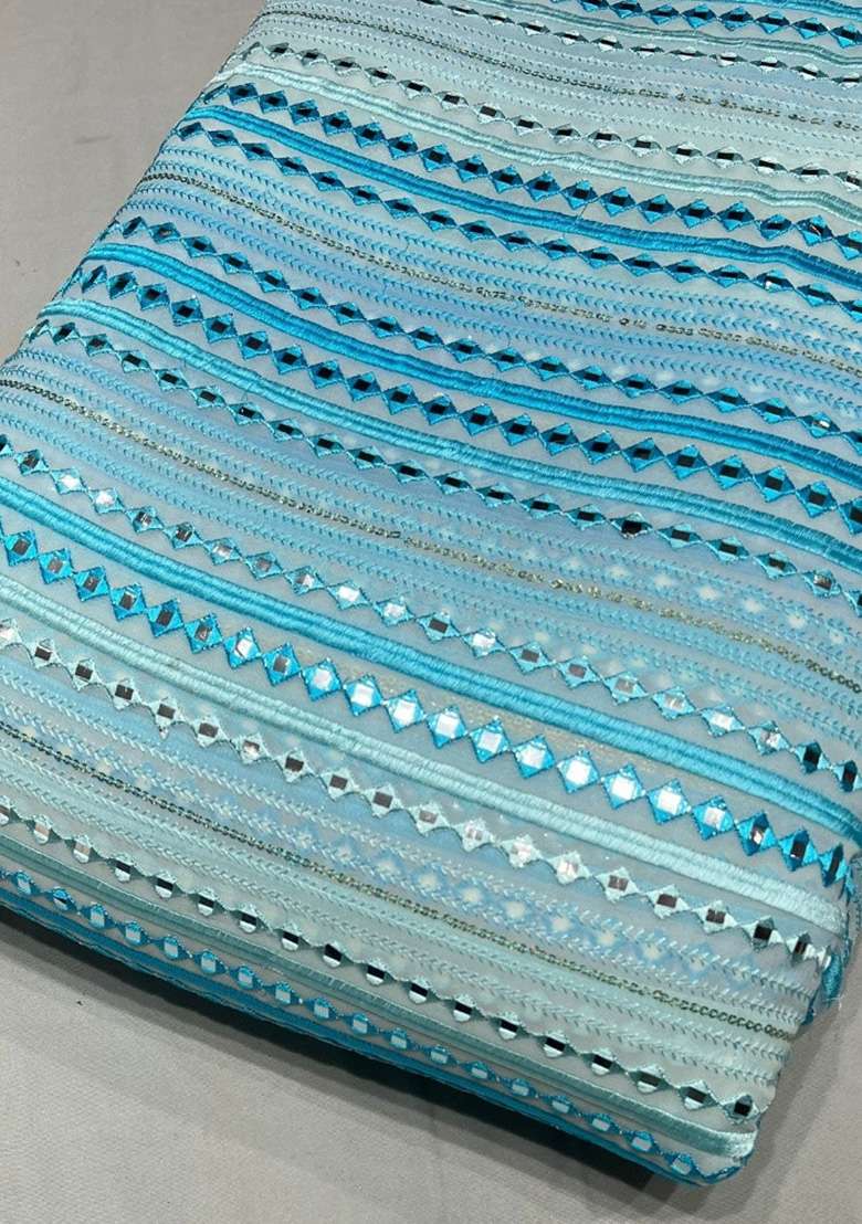 Aqua Blue Embellished Georgette&nbsp; Pre Draped Saree Set - Indya