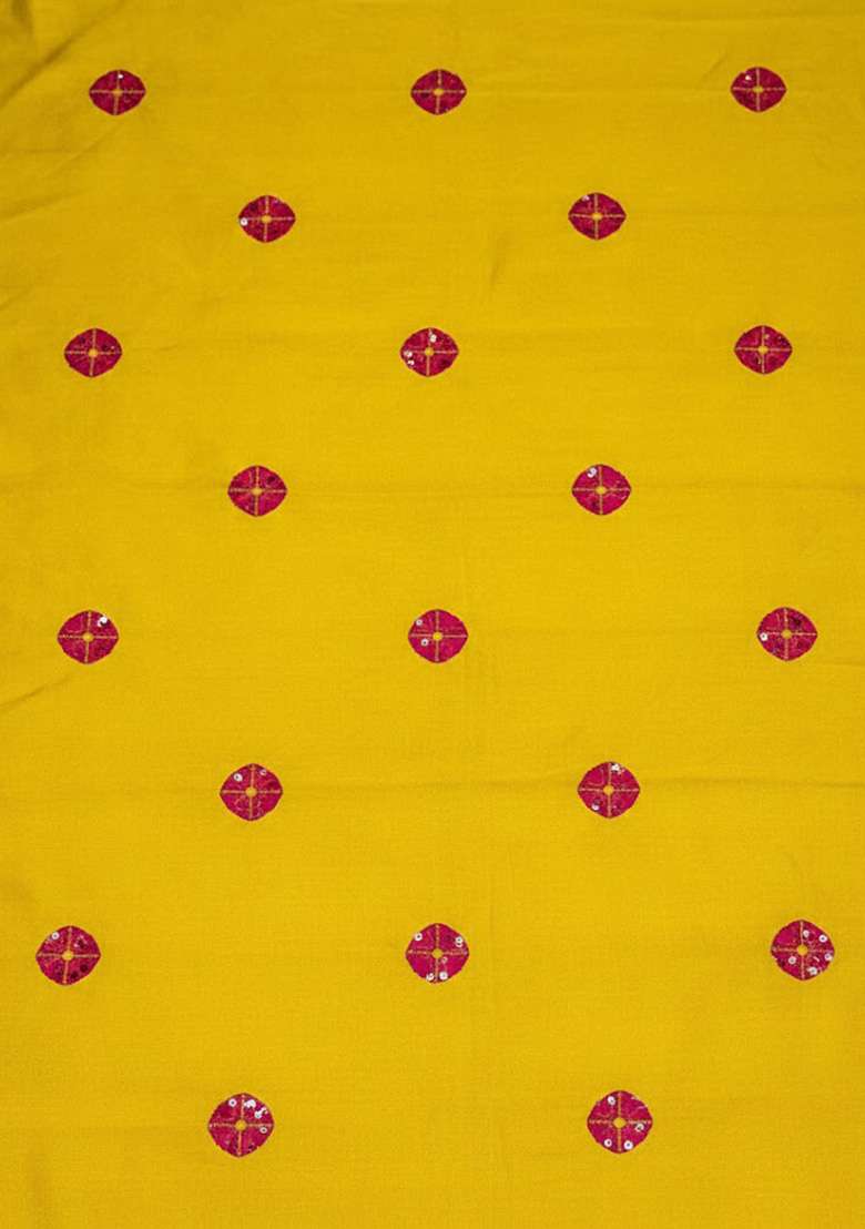 Mustard Printed Satin Pre Draped Saree Set - Indya