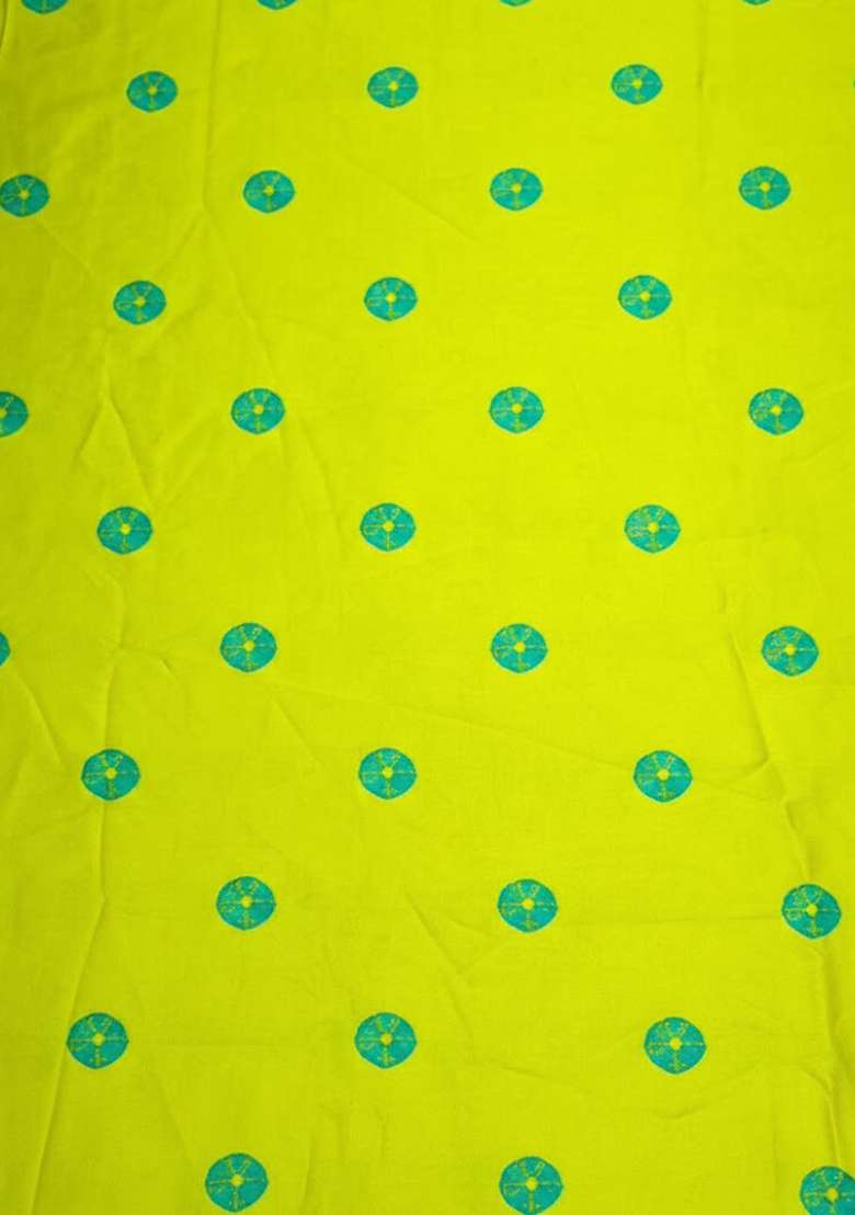 Lime Green Printed Satin Pre Draped Saree Set - Indya