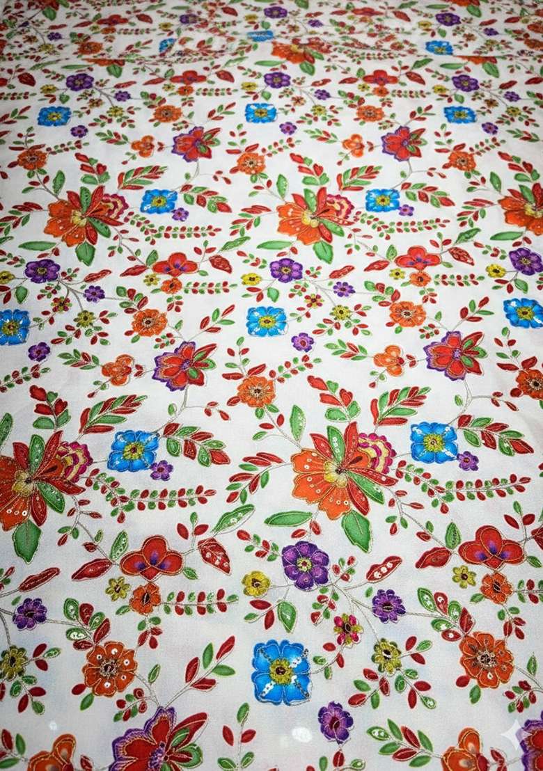 Multicolor Floral Print Crepe Pre Draped Saree Set - Indya