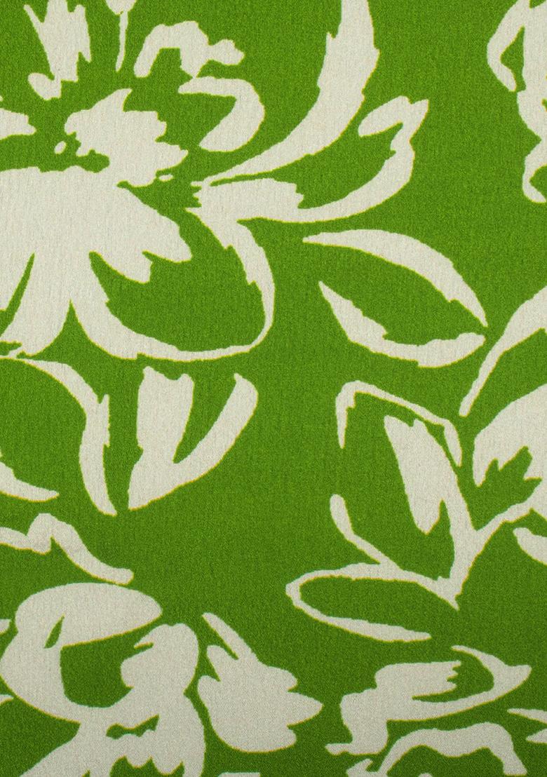 Green Floral Print Satin Pre Draped Saree Set - Indya