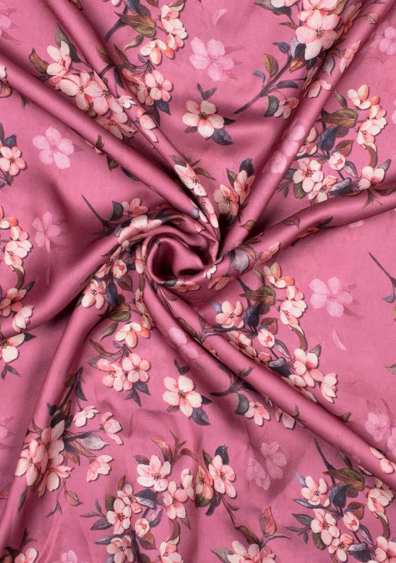 Blush Pink Satin Pre Draped Saree Set with Floral Print for Diwali | Wedding & Festive Wear - Indya
