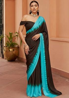 Dark Brown Satin Pre Draped Saree Set