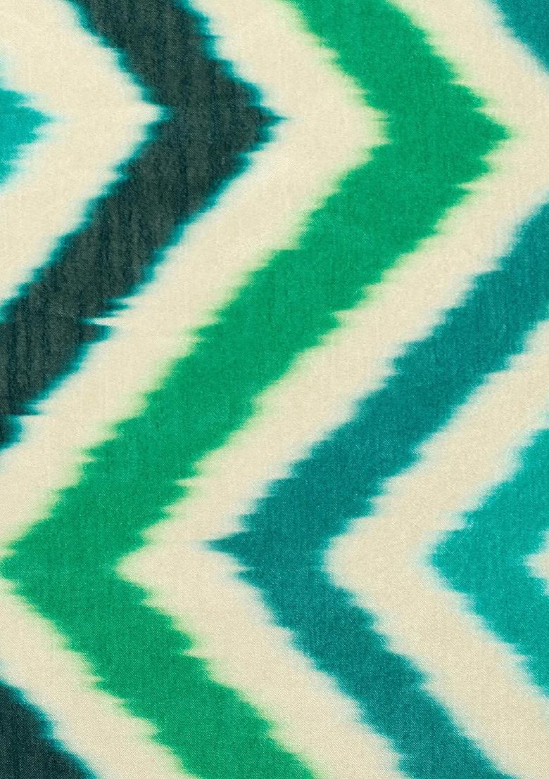 Green Abstract Print Chinon Pre Draped Saree Set - Indya