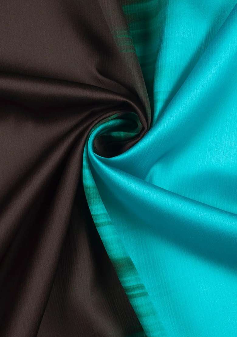 Dark Brown Satin Pre Draped Saree Set - Indya