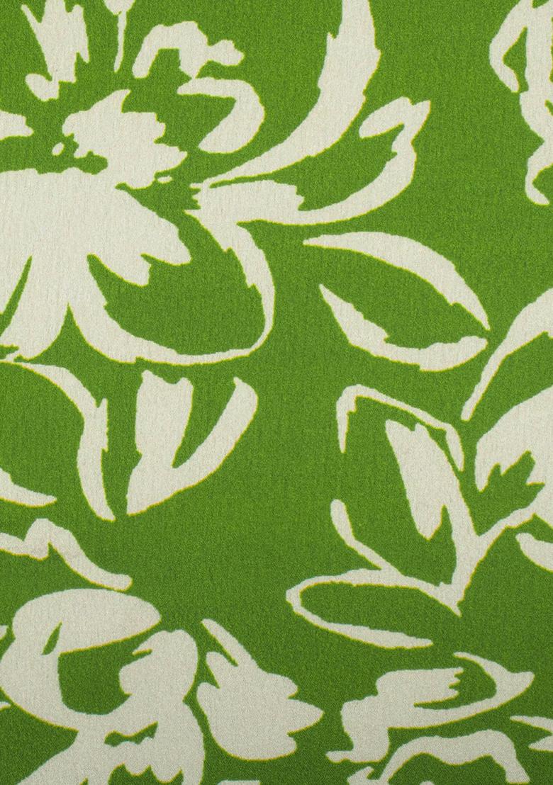 Leaf Green Floral Print Satin Pre Draped Saree Set - Indya