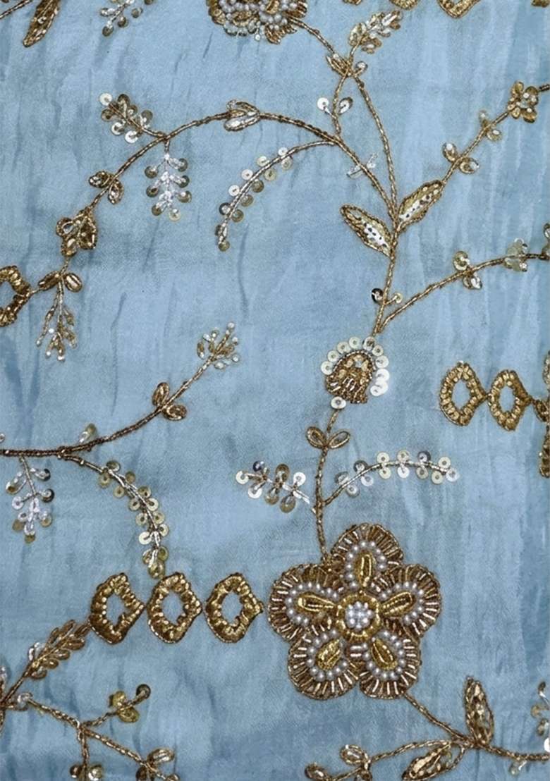 Powder Blue Georgette Pre Draped Saree Set with Embroidered for Diwali | Wedding & Festive Wear - Indya