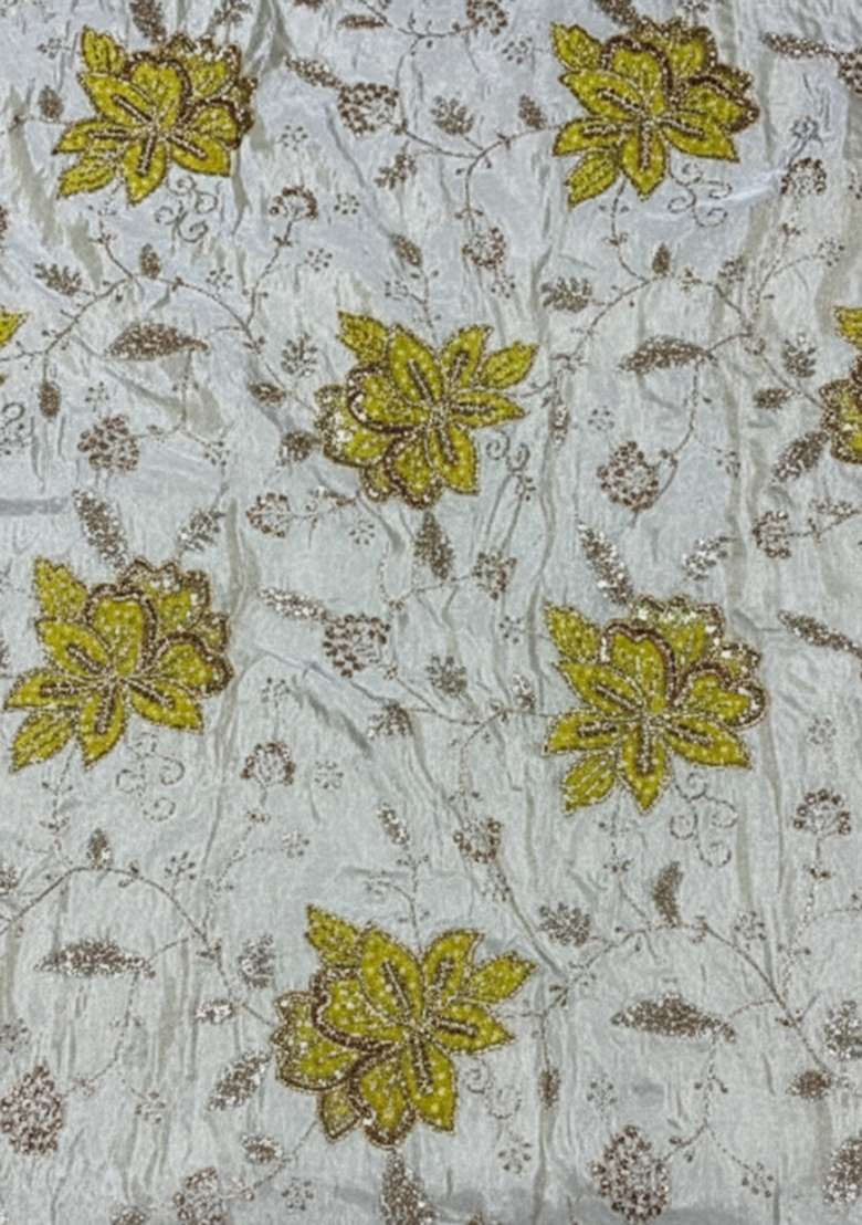 Soft Ivory Floral Print Tissue Pre Draped Saree Set - Indya
