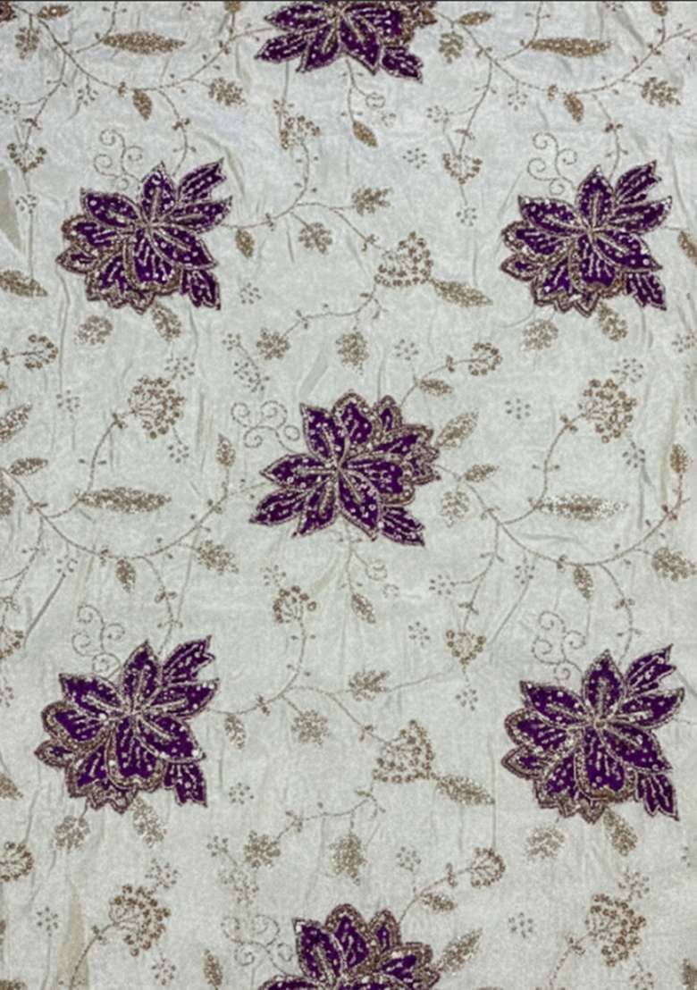 Purple Floral Print Tissue Pre Draped Saree Set - Indya