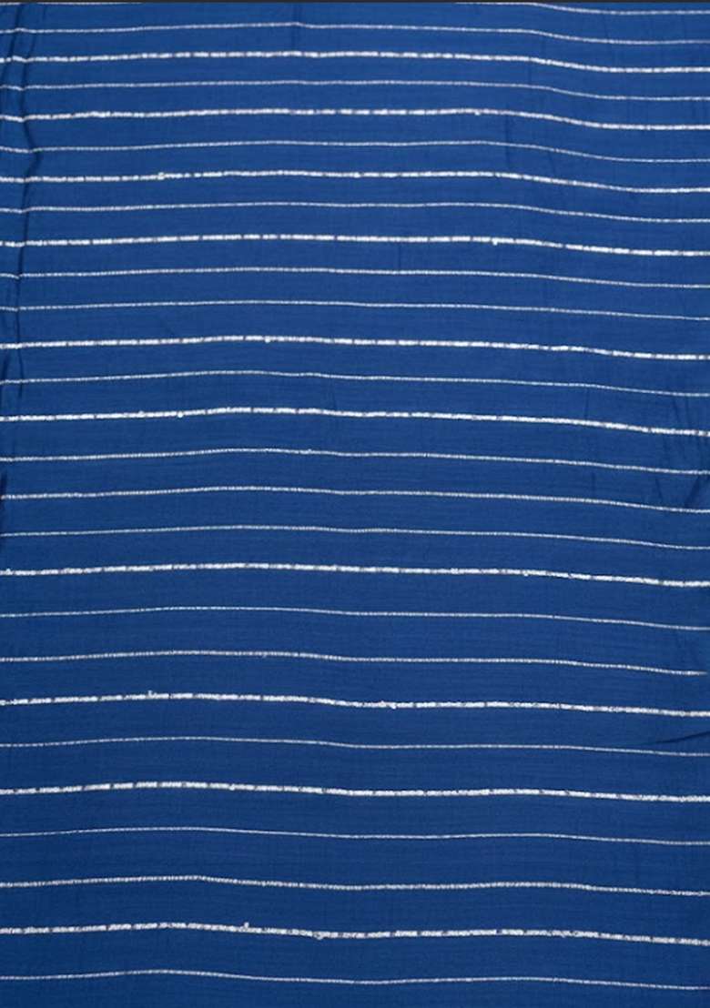 Blue Embroidered Chinnon Pre Draped Saree Set - Indya
