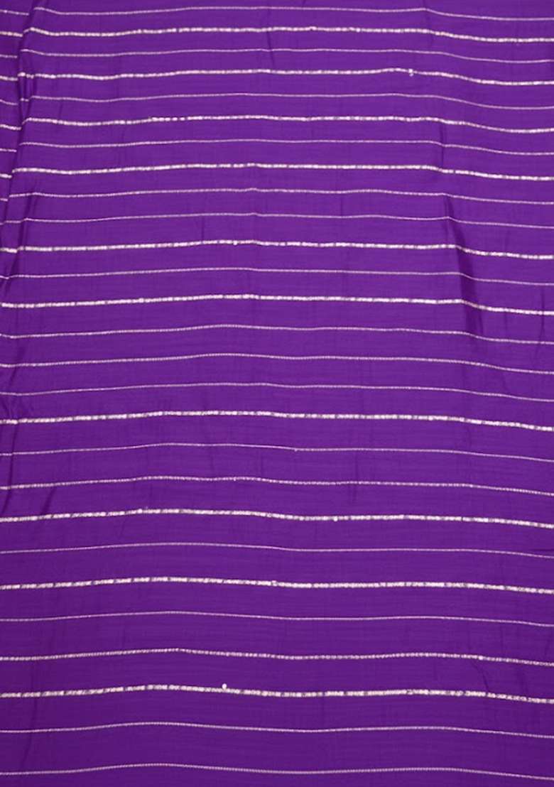 Purple Embroidered Chinnon Pre Draped Saree Set - Indya