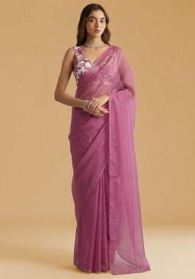 Blush Pink Printed Crepe Pre Draped Saree Set