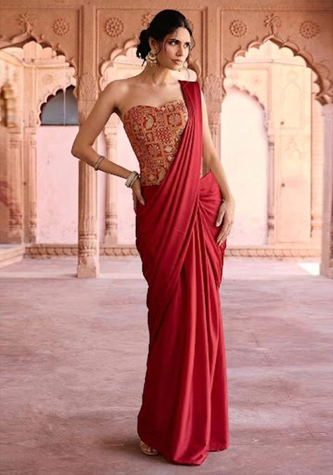 Red Printed Jacquard Saree