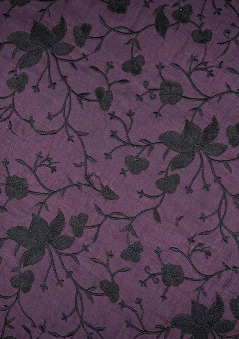 Deep Purple Embroidered Chanderi Pre Draped Saree Set - Indya