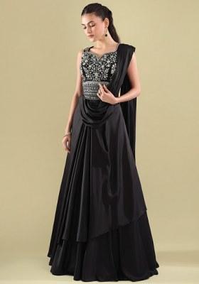 Black Crepe Handwork Lehenga Set
