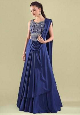 Navy Blue Crepe Handwork Lehenga Set