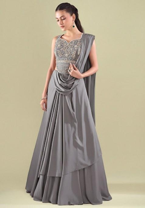 Grey Crepe Handwork Lehenga Set