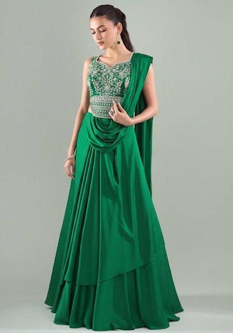 Green Crepe Handwork Lehenga Set