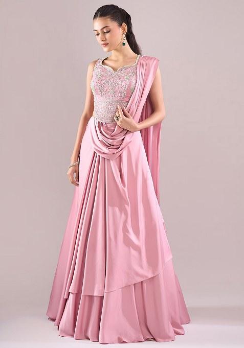 Soft Pink Crepe Handwork Lehenga Set