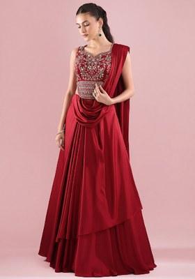 Red Crepe Handwork Lehenga Set