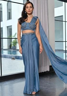 Steel Blue Handwork Satin Fusion Set
