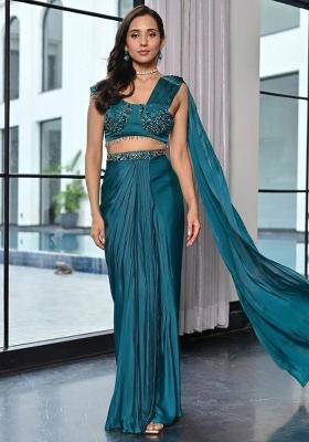 Teal Green Handwork Satin Fusion Set