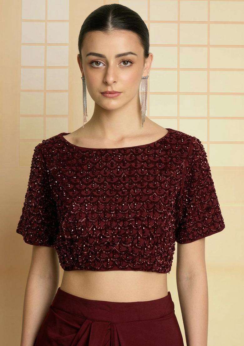 Brown Hand Work Crepe Fusion Set - Indya