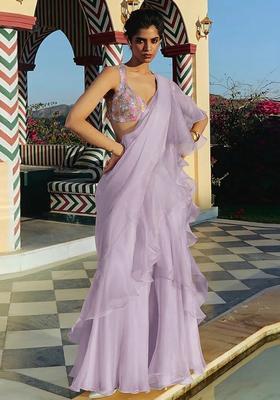 Lilac Hand Work Organza Fusion Set