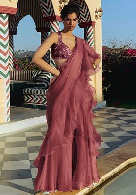 Dusty Rose Hand Work Organza Fusion Set