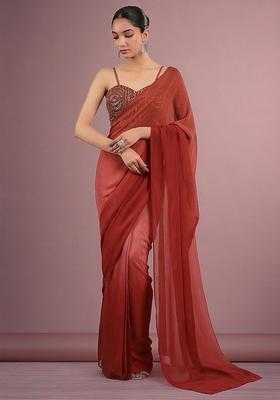 Red Hand Work Georgette Pre Draped Saree Set