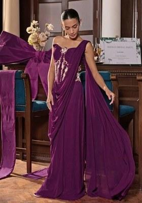 Blush Pink Hand Work Embroidered Pre Draped Saree Set