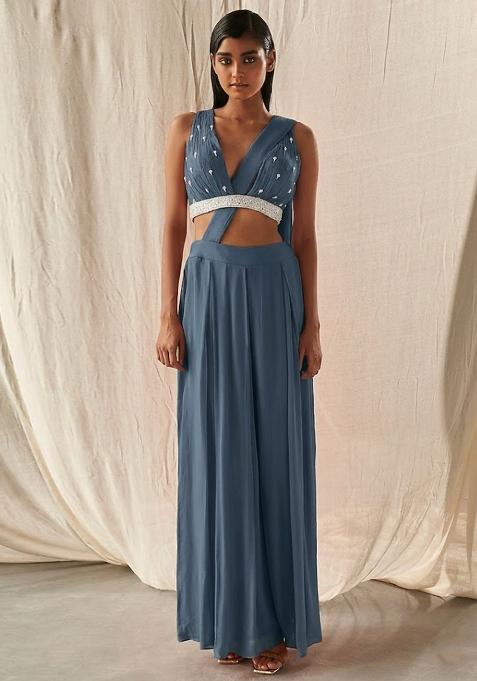 Royal Blue Hand Work Embellished Fusion Set