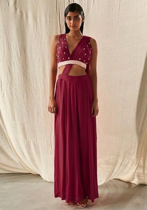 Red Hand Work Embellished Fusion Set