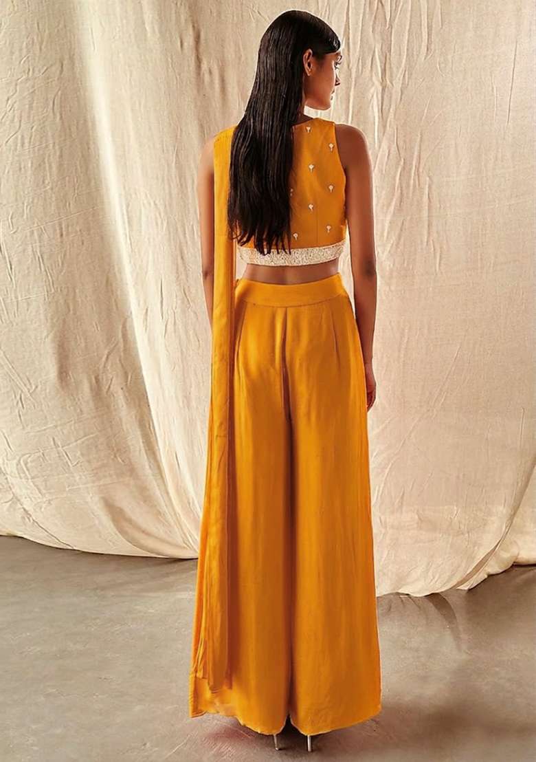 Golden Yellow Hand Work Embellished Fusion Set - Indya