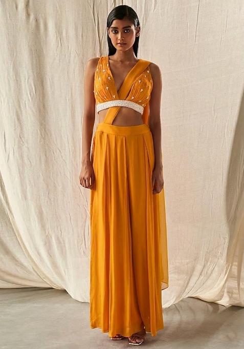 Golden Yellow Hand Work Embellished Fusion Set