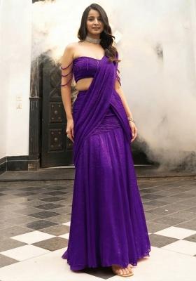 Purple Silk Handwork Pre Draped Saree Set