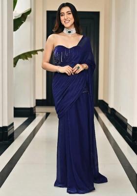 Violet Chinon Handwork Pre Draped Saree Set