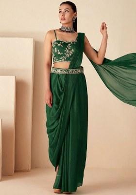 Green Chinon Embroidered Handwork Fusion Set