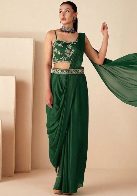 Green Chinon Embroidered Handwork Fusion Set