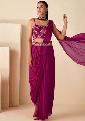 Pink Chinon Embroidered Handwork Fusion Set