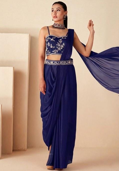 Violet Chinon Embroidered Handwork Fusion Set