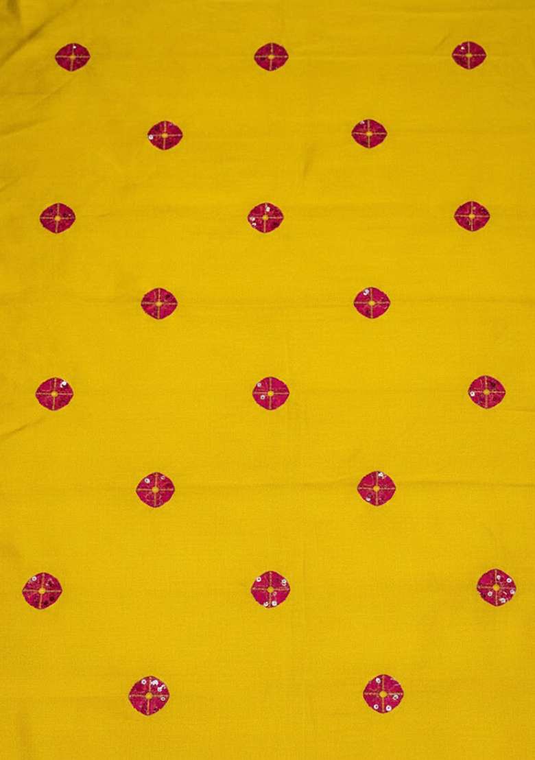 Yellow Batik Print Satin Pre Draped Saree Set - Indya