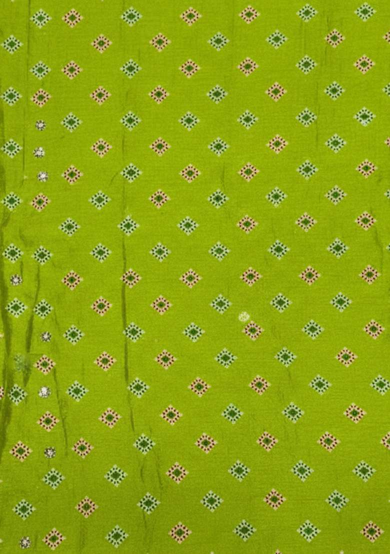 Olive Green Booti Print Chinon Pre Draped Saree Set - Indya