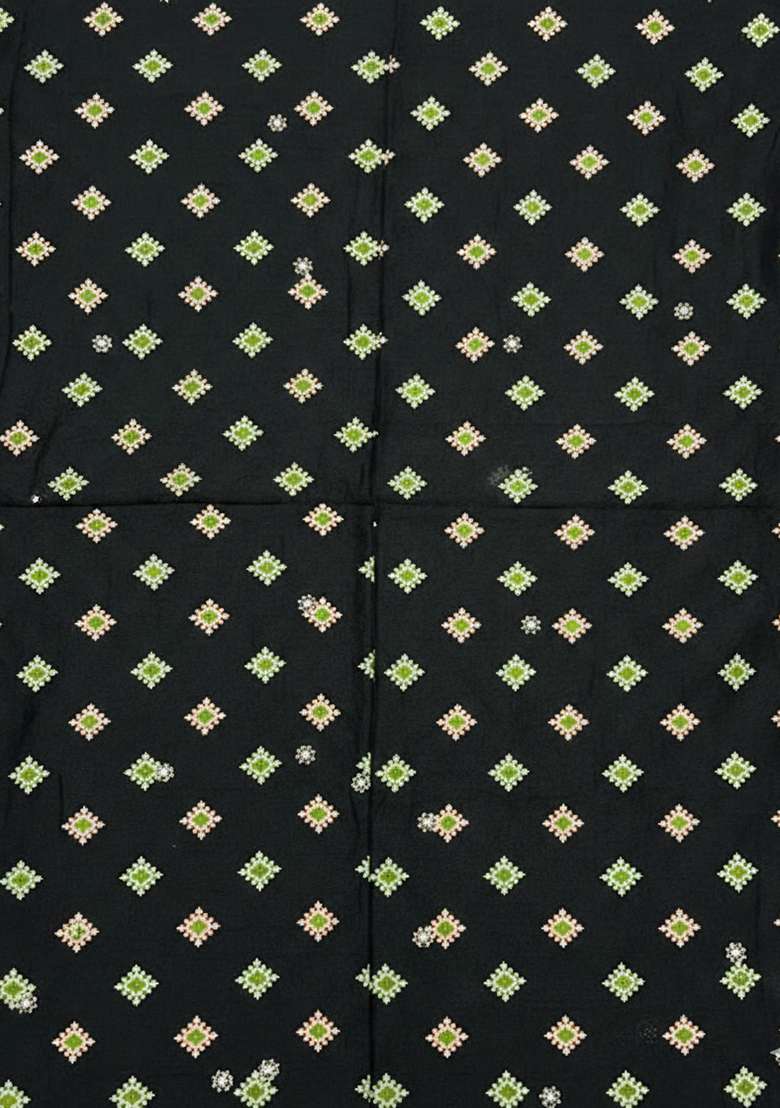 Black Booti Print Chinon Pre Draped Saree Set - Indya
