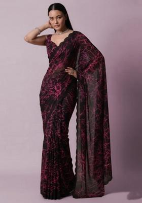 Red Sequin Shimmer Pre Draped Saree Set