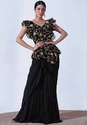 Black Embroidered Crepe Fusion Set